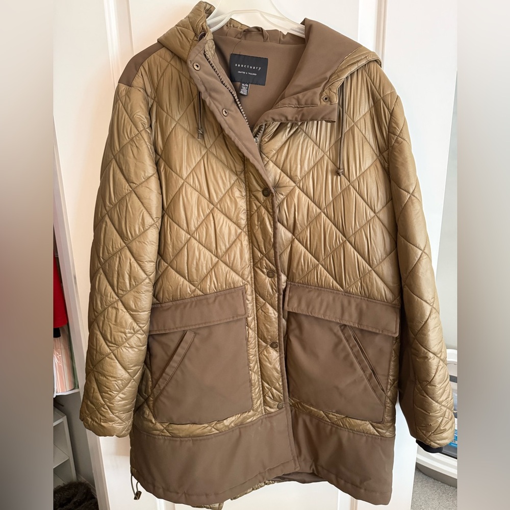 Sanctuary Women's Puffer Jacket - Olive Green and Brown